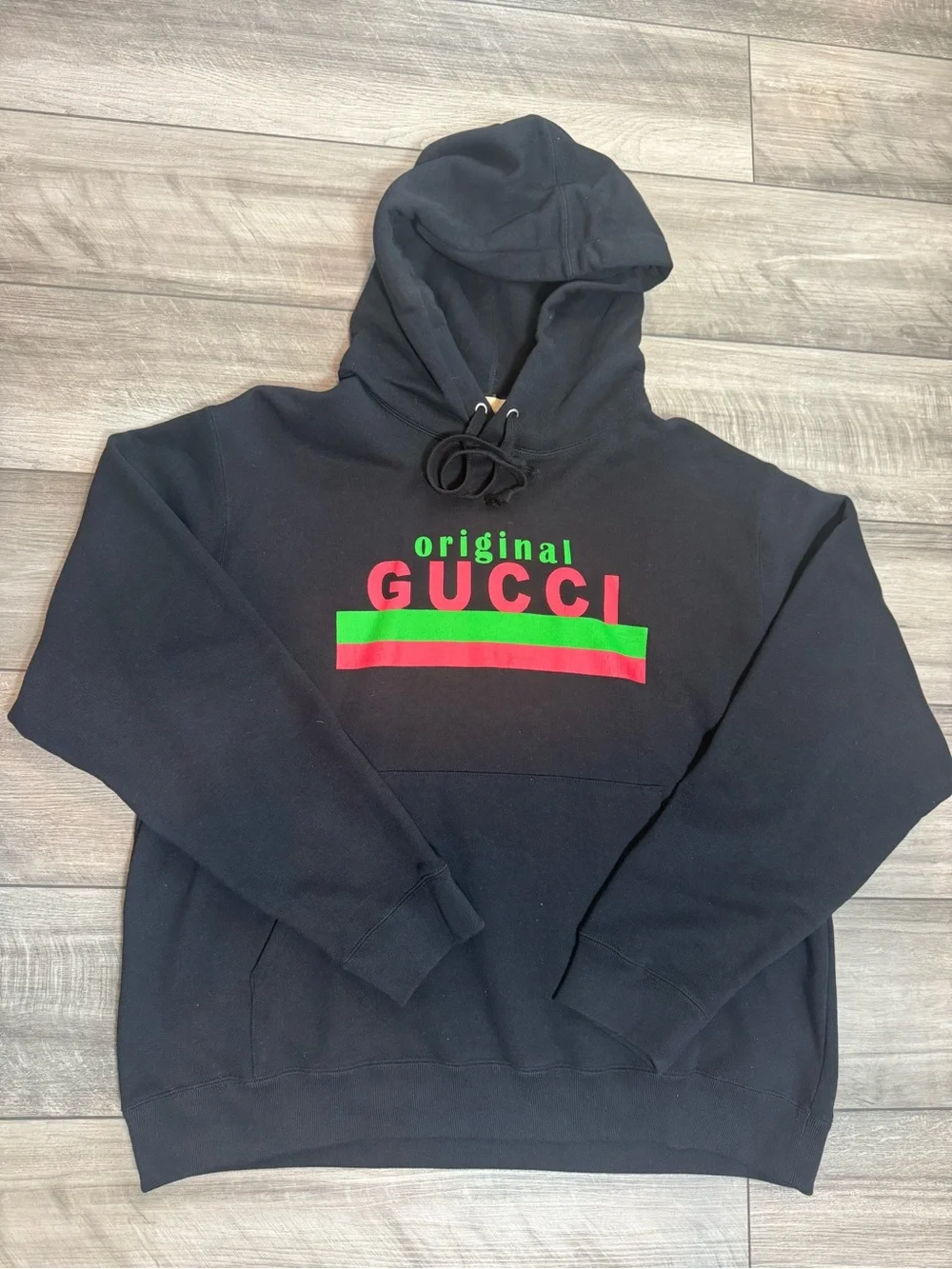 Gucci Black Hoodie with Red & Green Logo Stripe